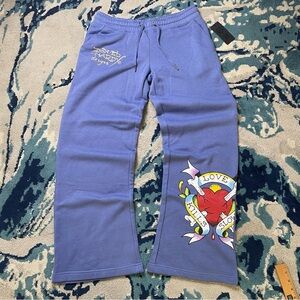 Ed Hardy Blue Women’s Sweatpants with Heart Graphic